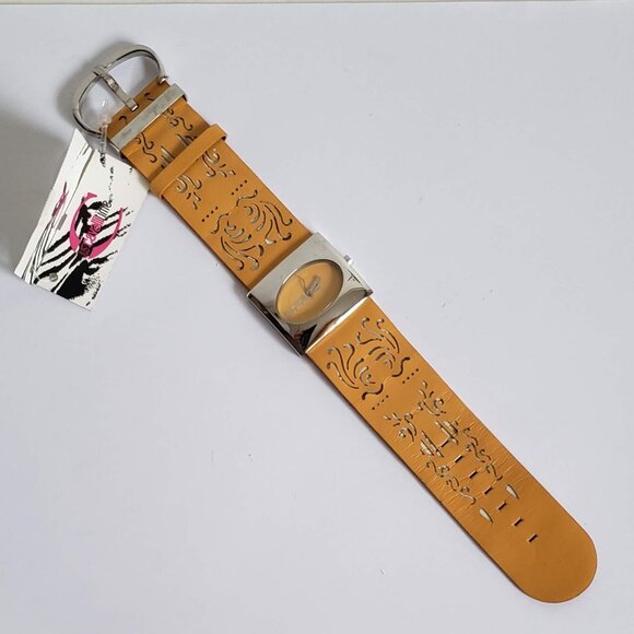 JUST CAVALLI Watch Wide Leather Strap Watch Yellow Cutout Lasercut - Picture 2 of 12